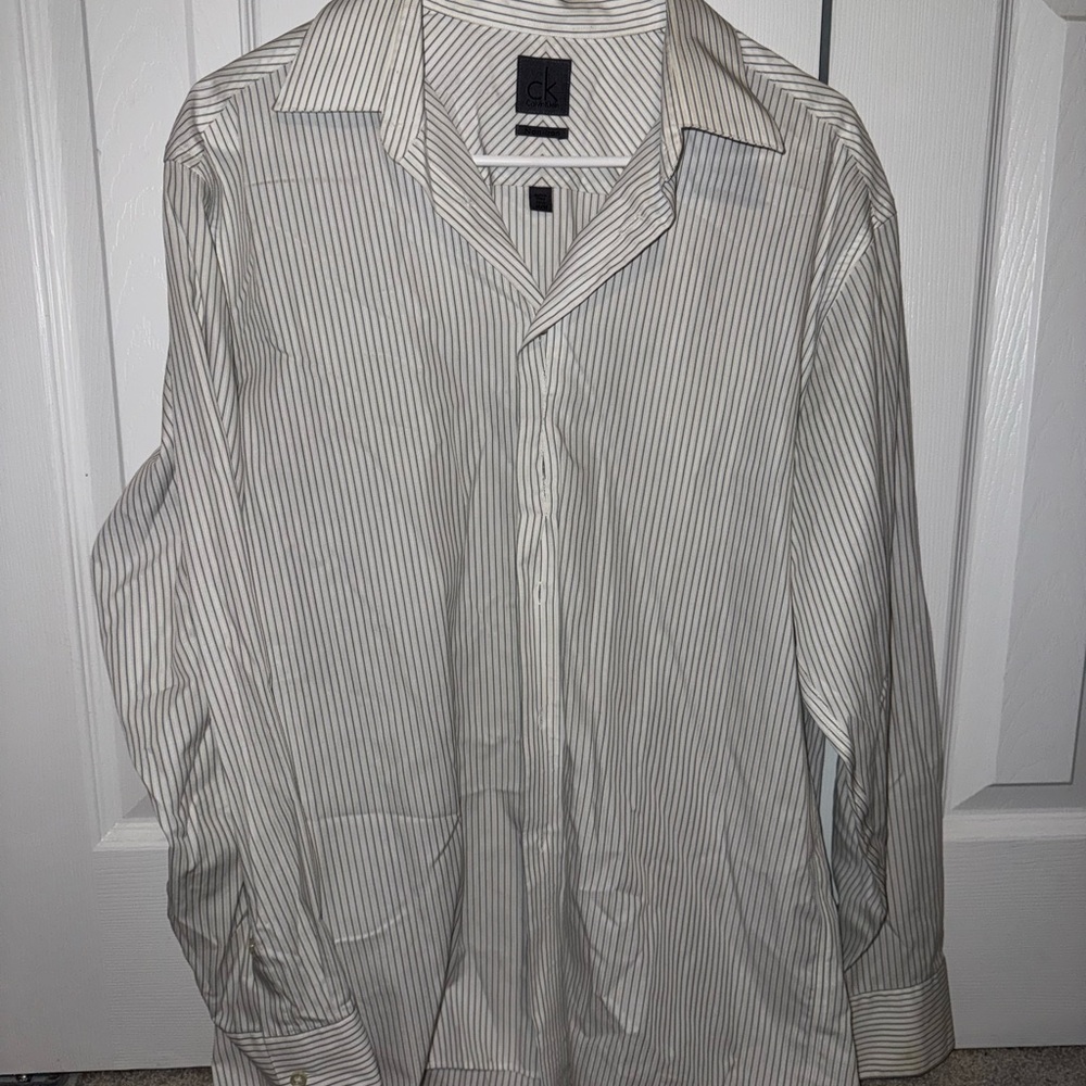 Calvin Klein Men's Gray Pinstripe Dress Shirt